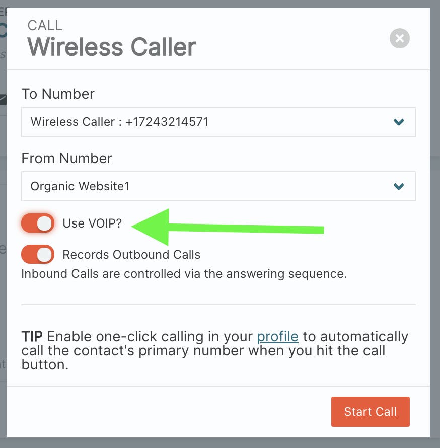 toggle VOIP for outgoing calls