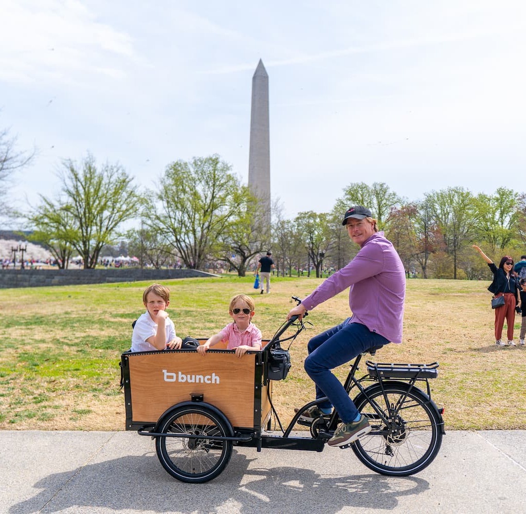 Rental Bunch Bike in front of the Washington Monument