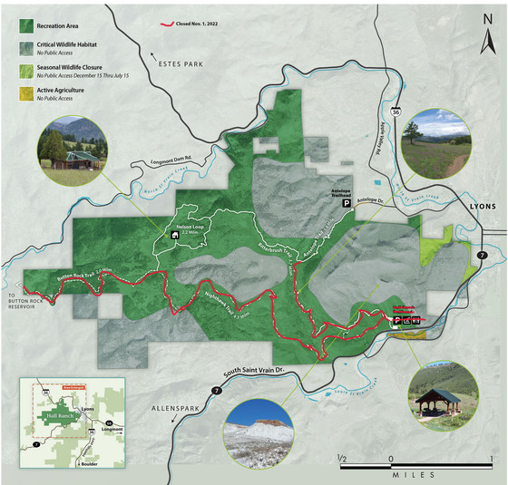 Hall Ranch Map showing trail closures